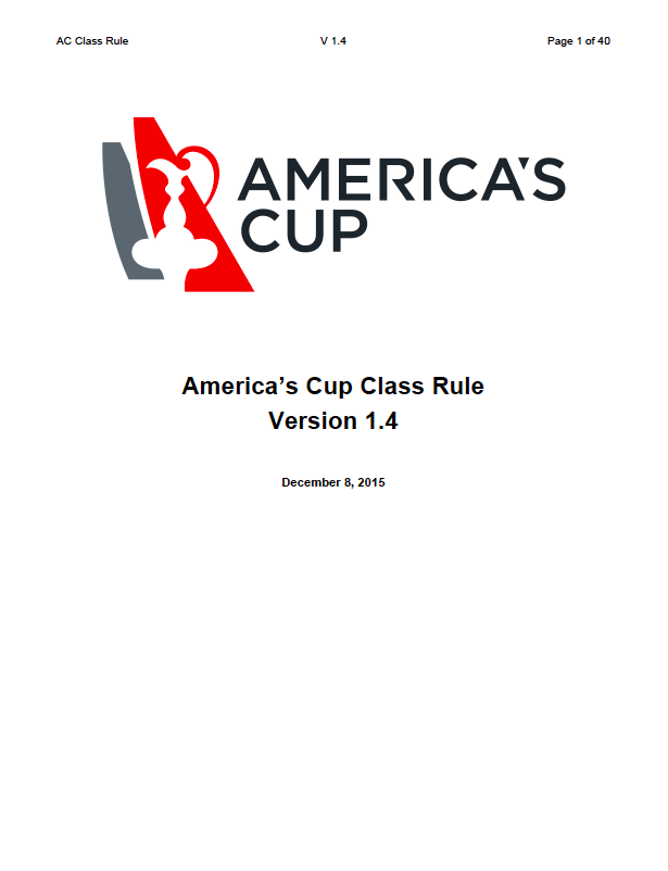 AC Class Rule v1.4 for the 2017 America's Cup