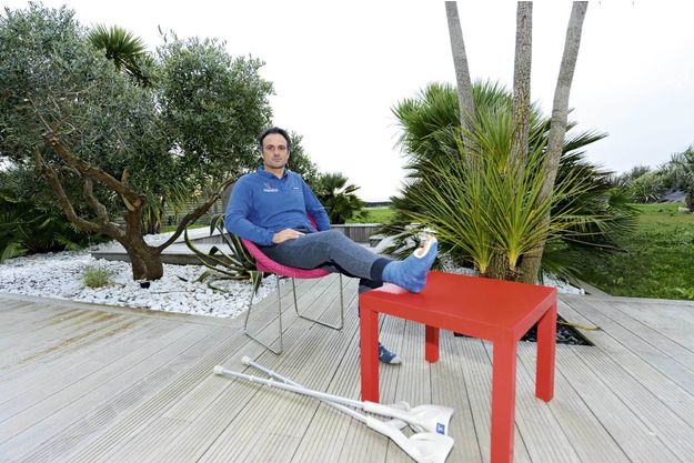 Franck Cammas recovering at home in Guidel in Brittany a week after his accident.