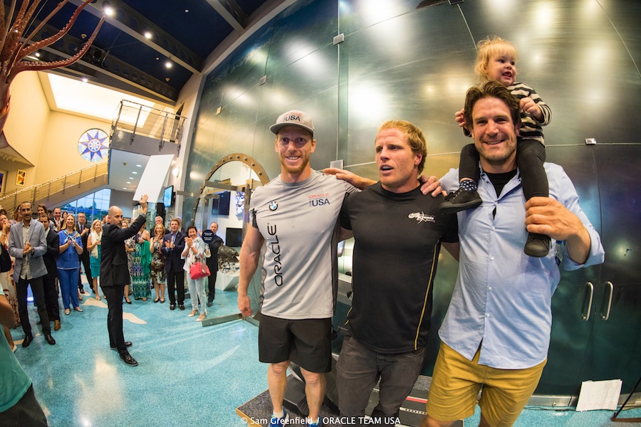 15/02/16 - Hamilton (BDA) - 35th America's Cup Bermuda 2017 - ORACLE TEAM USA - AC45S training Grinding contest BUEI gala 23Apr'16. Graeme Spence,Luke Parkinson,Simeon Tienpont