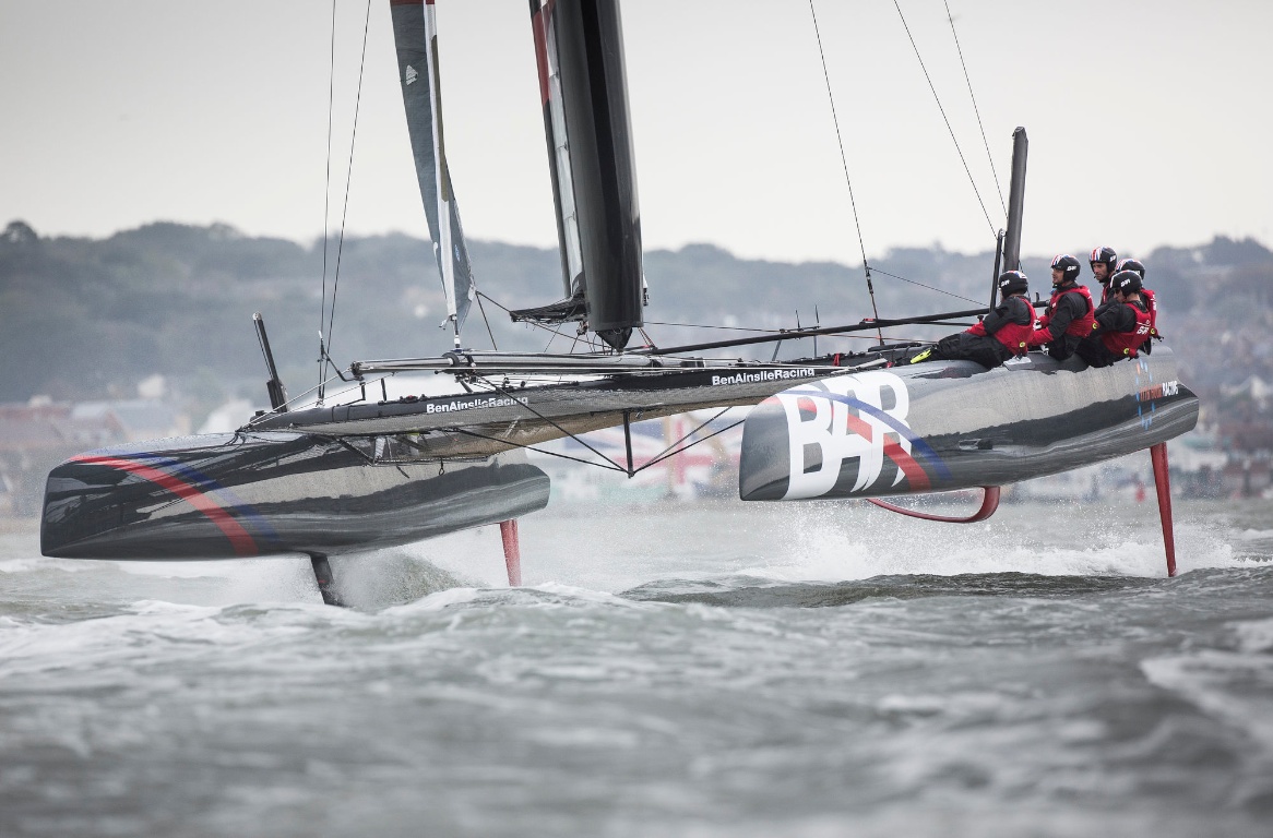 Pictures of the Ben Ainslie Racing americas cup team out in action today on their new T1 foiling catamaran Credit: Mark Lloyd/Lloyd Images Foiling AC45 day. BAR