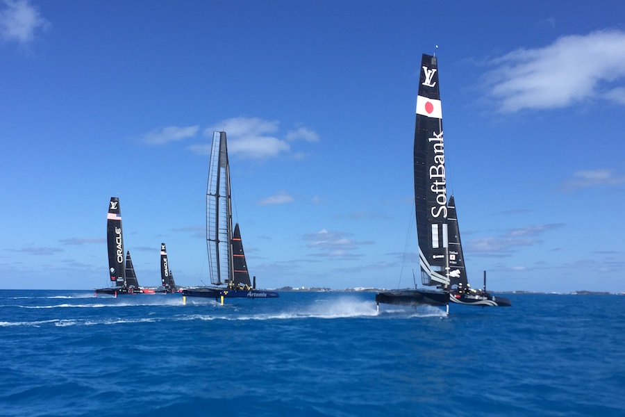 On my last visit to Bermuda, in April, I spent an afternoon on a chase boat, watching Oracle Team USA, Artemis Racing and Softbank Team Japan doing some speed tests together.