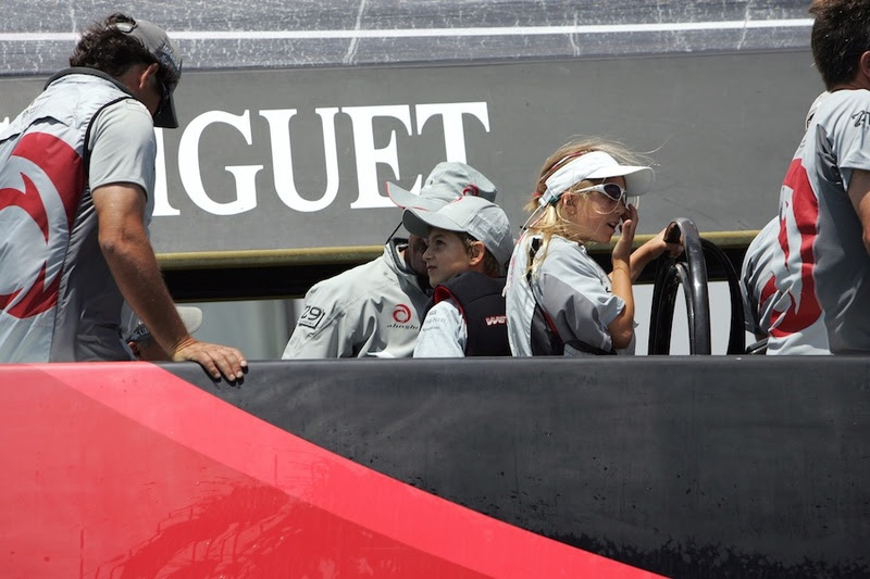 This photo, circa 2006 shows Gemma, about age 12, on the wheel of Alinghi's America's Cup Class yacht in Valencia. This lady clearly likes to helm. Photo courtesy Murray Jones.