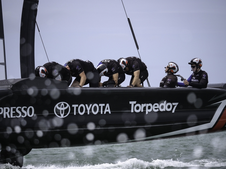 ETNZ's America's Cup Class yacht with bicycle grinders - Richard Gladwell