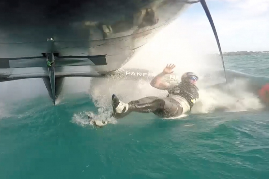 America's Cup sailor Graeme Spence of Oracle Team USA went overboard