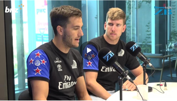 Emirates Team New Zealand helmsman Peter Burling (right) with crew Blair Tuke.