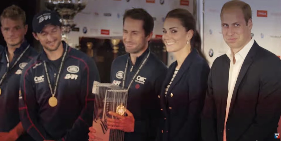 America's Cup Ben Ainslie receiving the trophy for winning the event from the Duke and Duchess of Cambridge. 