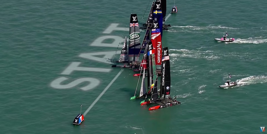 America's Cup Oracle Team USA started Race 2 with some excitement when Groupama Team France luffed them at the start, giving OTUSA a penalty. OTUSA then fought back to finish fourth in the race and third for the event.