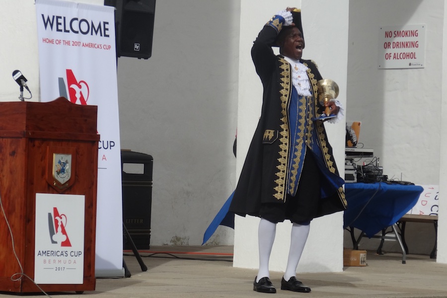 America's Cup BDA prep rally, city hall   Hamilton Bermuda Town Crier Ed Christopher