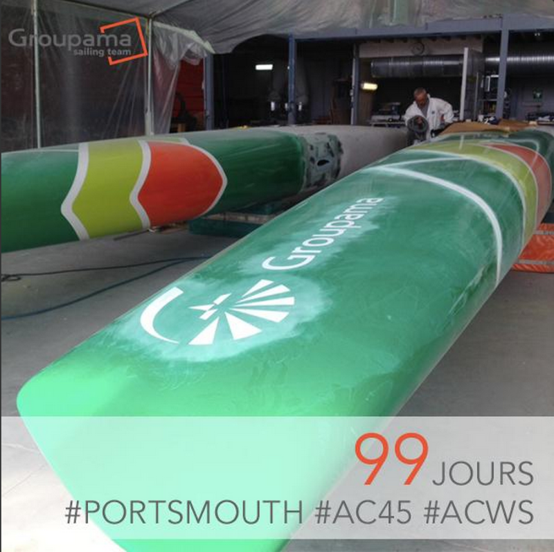 America's Cup Team France's One Design AC45 with Groupama branding. Photo: Team France