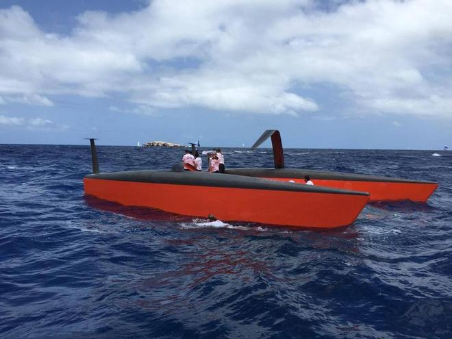 America's Cup - Gunboat G4 - 40 foot racer / cruiser. Upside down.
