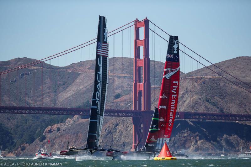 America's Cup Skipper Jimmy Spithill did a masterful job in the pre-start, gaining a position to leeward of Emirates Team New Zealand late in the 2-minute sequence and preventing the Kiwis from entering the racecourse.