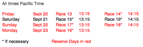 America's Cup race schedule